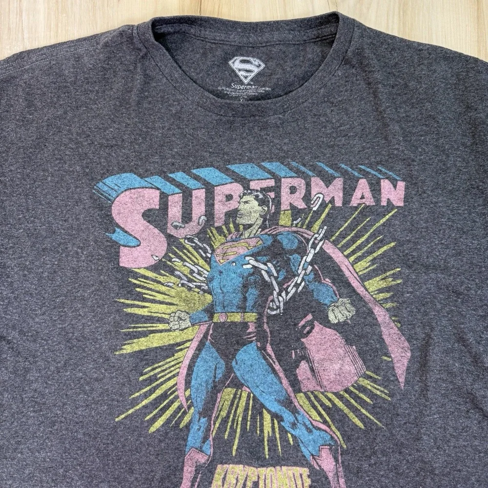 Superman DC Comics Graphic T-Shirt Mens Marge Black Solid Short Sleeve Retro XL